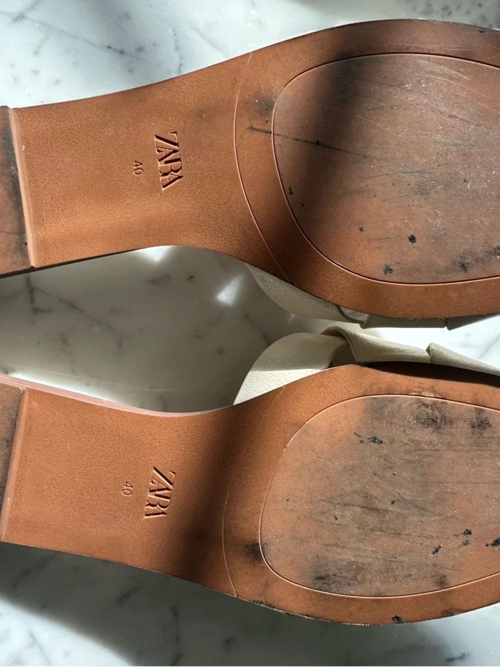 ZARA Cream Braided Slide Sandals with Brown Footbed - Picture 2 of 3